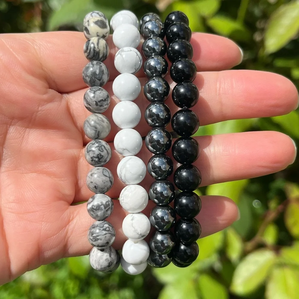 8mm stretchable black white‎ crystal bracelet set